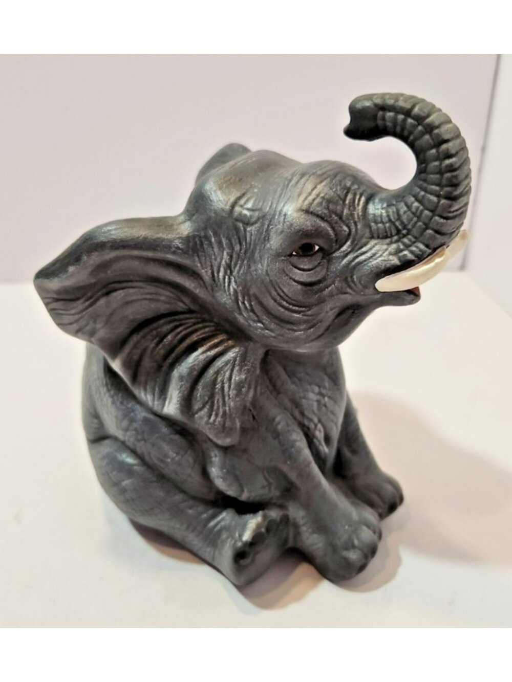 Vintage Lifelike Ceramic Sitting Baby Grey Elephant Figurine 6" Detailed - Picture 6 of 11
